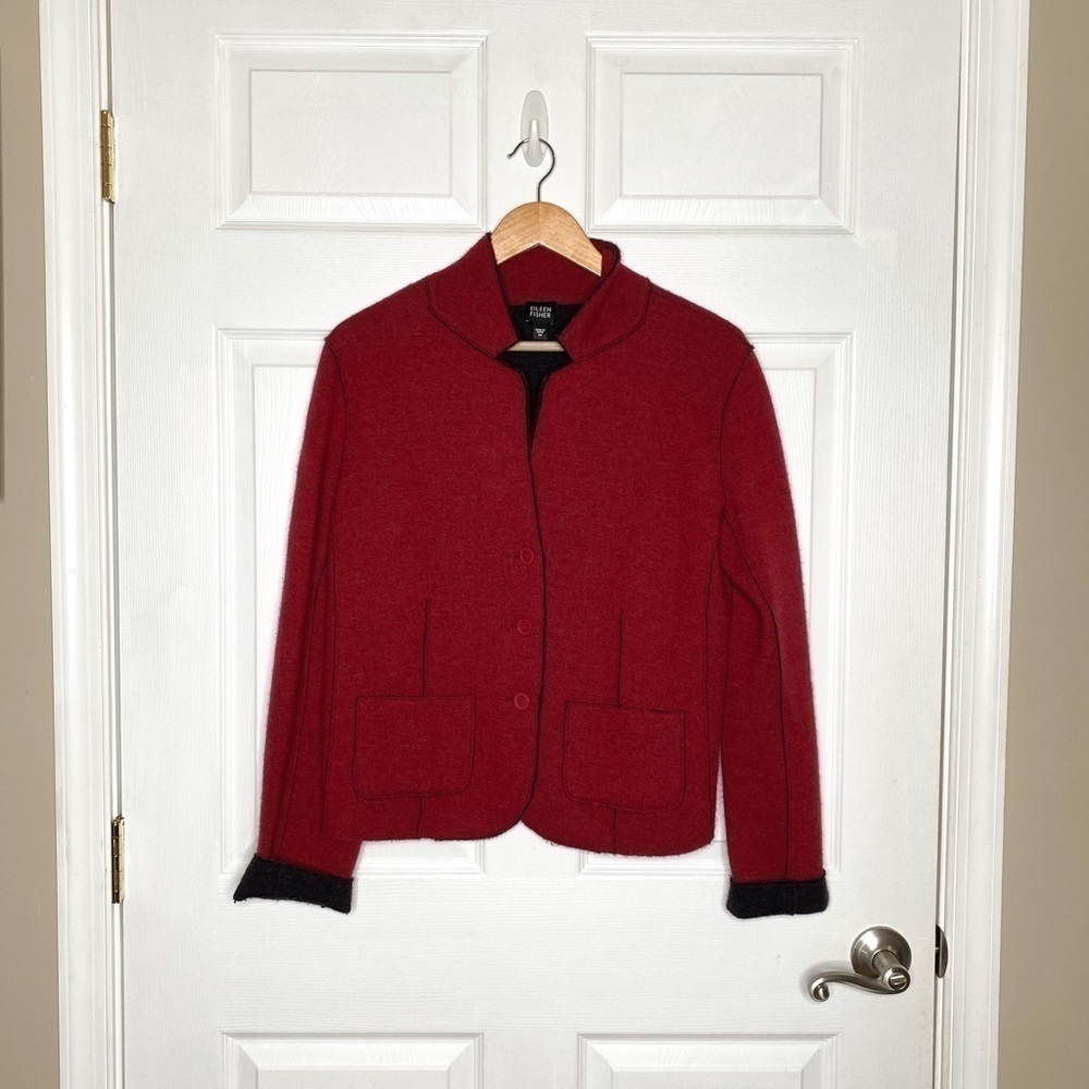 EILEEN Fisher Red Wool Sweater Cardigan Size Medium